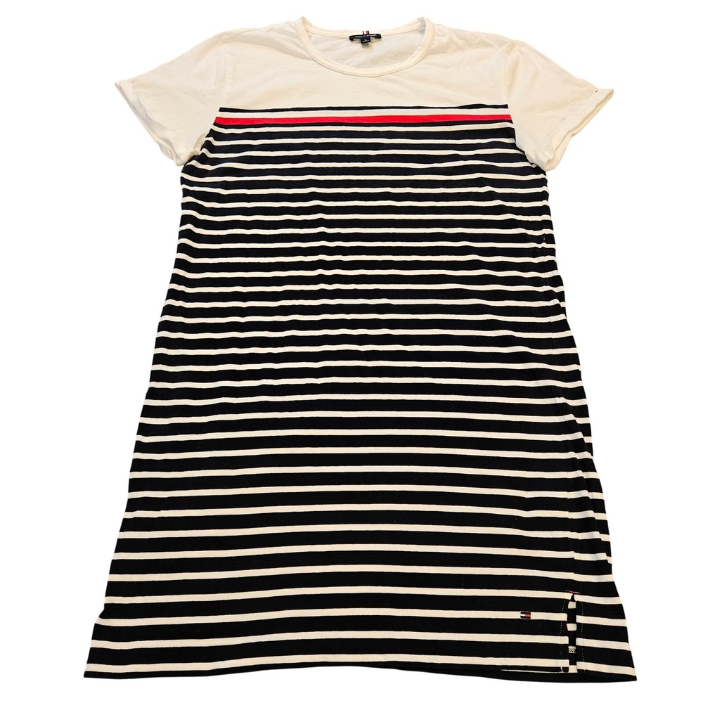 Tommy Hilfiger Womens XL Striped T-Shirt Dress Navy White Red Cotton Nautical